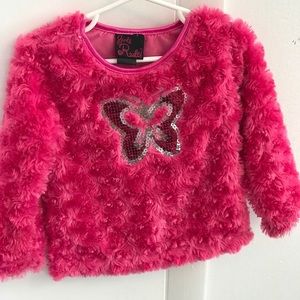 Girls Rule! Long sleeve pink faux fur shirt
